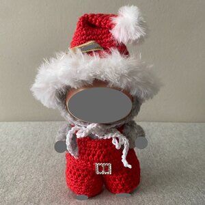 Handmade Crochet Christmas Red White Santa Hat Outfit for 17cm Doll 2-Piece Set